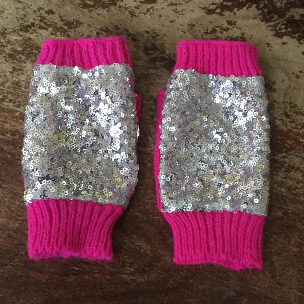 Target Fingerless Sequin Mittens Hot Pink Silver - Sz 4-16 Girls